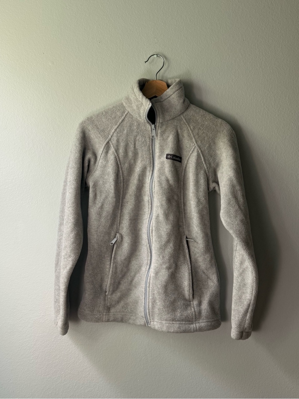 Columbia Light Gray Full-Zip Teddy Fleece Jacket